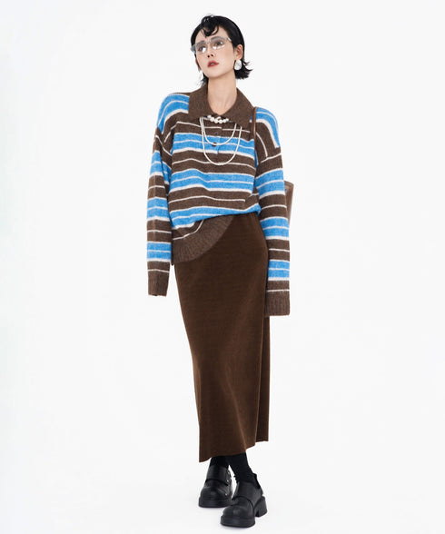 Stripe Collar Knit Pullover